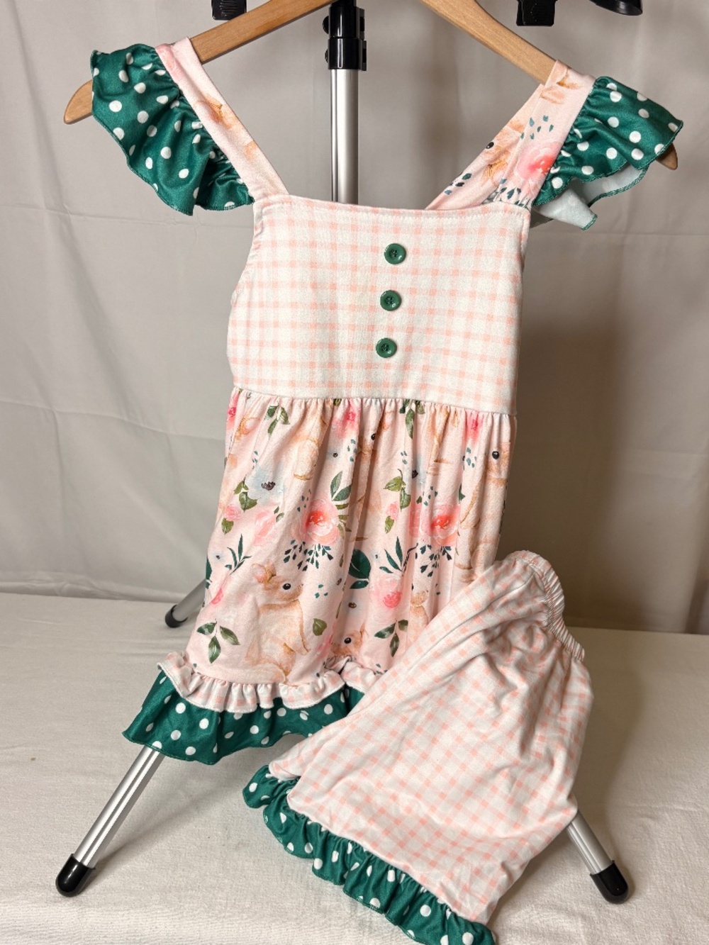 Marie Nicole Clothing Girls Rabbit/Bunny Floral/Polka Dot Outfit Set 3XL